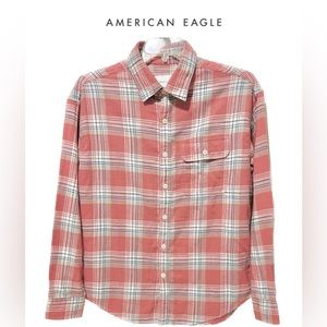 American Eagle Super Soft Woman’s Flannel Button Down Shirt Pink Plaid Shirt M